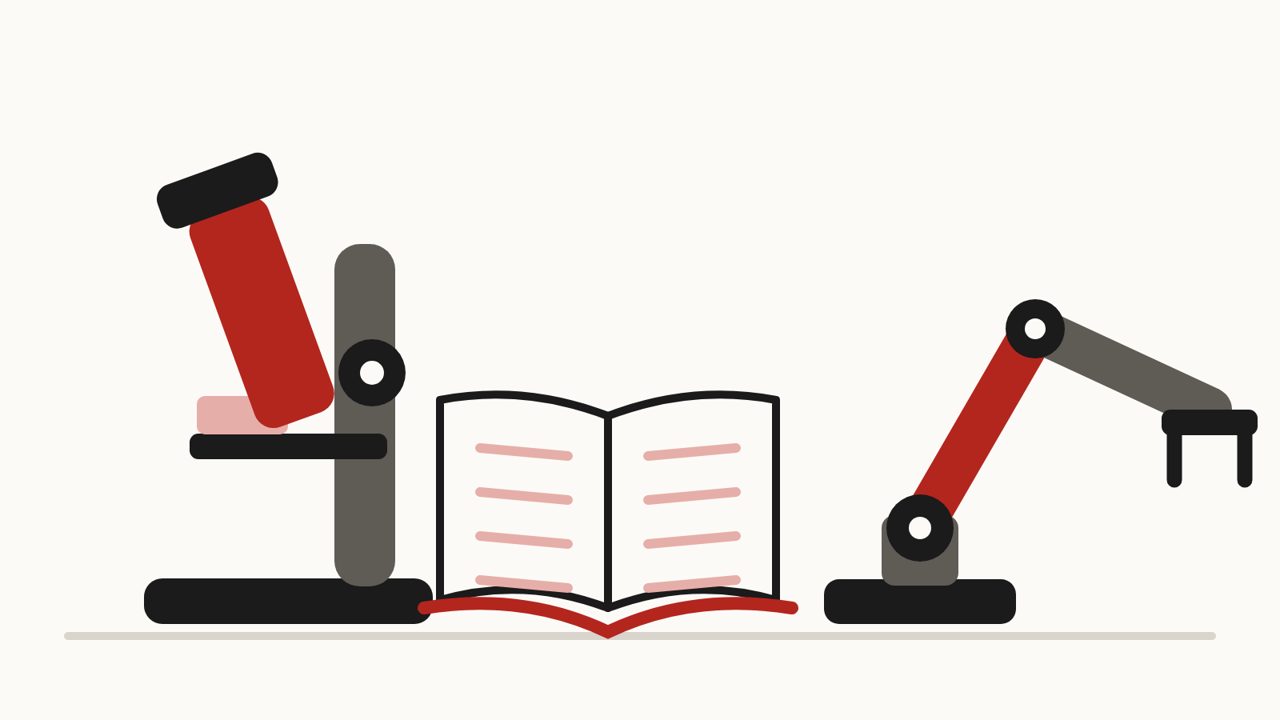 Рисунок: микроскоп, открытая книга и манипулятор с захватом